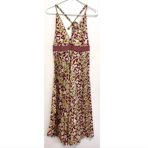 AMERICAN RETRO Pink Berry Green Dragonfly Bug Satin 100% SILK Fit & Flare Dress - Picture 2 of 16